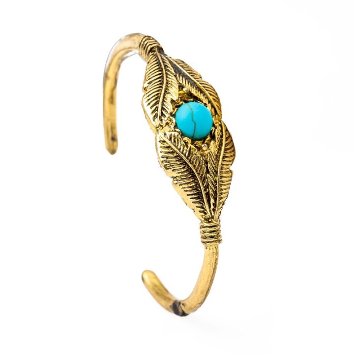 cod-european-and-new-retro-turquoise-feather-leaf-open-bracelet-aliexpress-wish-hot-selling-foreign-trade-sources