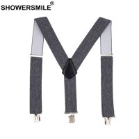 SHOWERSMILE ชายผู้ใหญ่ Suspenders สีเทากว้าง 5 ซม.Mens Braces สำหรับกางเกง 3 คลิปยืดหยุ่นยี่ห้อ Man กางเกงอุปกรณ์เสริม 120 ซม.-VXCB MALL