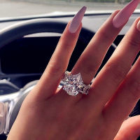 【cw】 Brocade wish Platinum Diamond 925 Ring Zircon Princess Diamond Ring Bride Engagement Valentines Day Gift ！