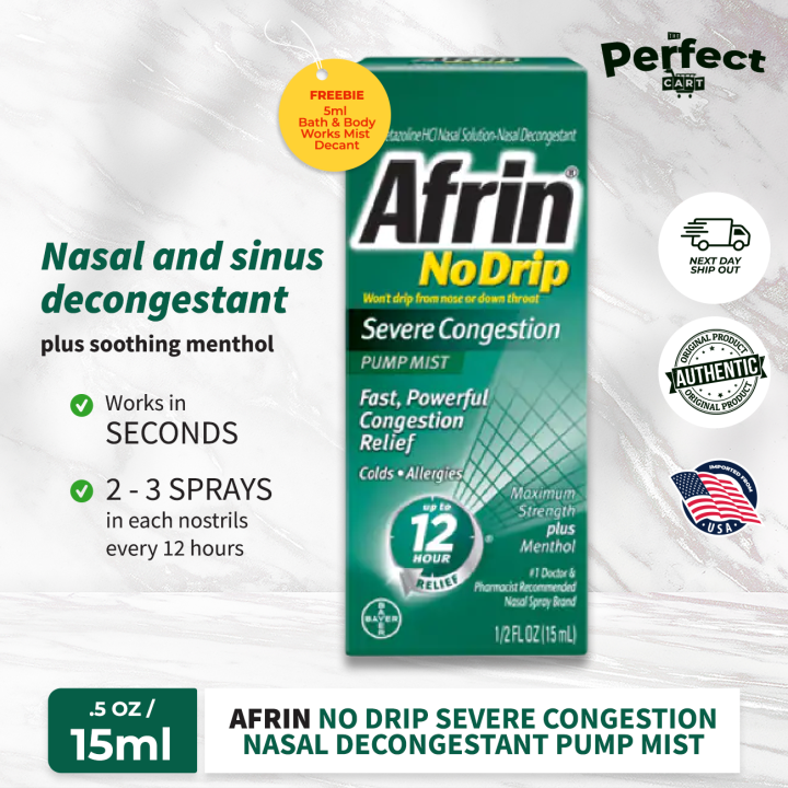 Afrin No Drip Severe Congestion Nasal Decongestant Pump Mist .5 Oz