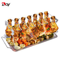 Vertical BBQ Grill er Stand Barbecue Rack Chicken Roaster Drip Pan Stainless Steel Kitchen Accessories Camping Gadgets Tools