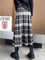 TIGENA Vintage Plaid Knitted Long Skirt for Women 2021 Autumn Winter Elegant A Line Elastic High Waist Mid-length Skirt Female