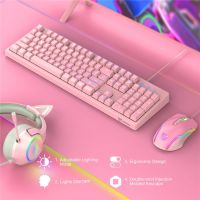 ONIKUMA Gaming Keyboard Mouse Set Pink Camouflage Mouse Pad with 12 Mode RGB Light for Computer Gamer