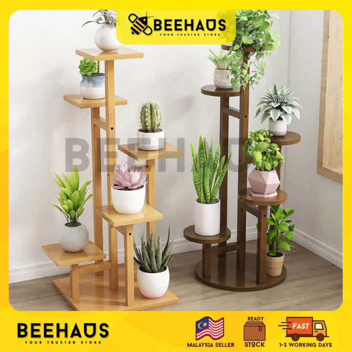 BEEHAUS Bamboo MultiLayer Succulent Pot Rack Balcony Flower Stand
