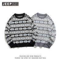 JEEP SPIRIT เสื้อสเวตเตอร์ลายย้อนยุคแบบใหม่ของญี่ปุ่นฤดูใบไม้ร่วงและฤดูหนาวผู้ชายเสื้อเสื้อแขนยาวคอกลมหนาแบบใหม่อินเทรนด์ของผู้ช