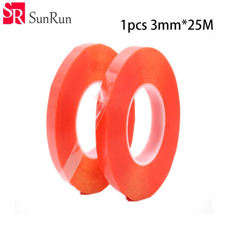 high-quality-3mm-25m-pet-double-sided-tape-red-film-strong-seamless-adhesive-transparent-ultra-thin-mobile-phone-tape-adhesives-tape