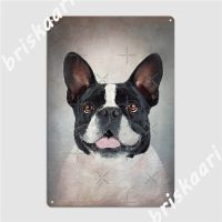 French Bulldog Brindle Pied สุนัขป้ายโลหะคลับเที่ยวกลางคืน Bar Funny แผ่นดีบุกป้ายโปสเตอร์  （Stock size: 20cm * 30cm）