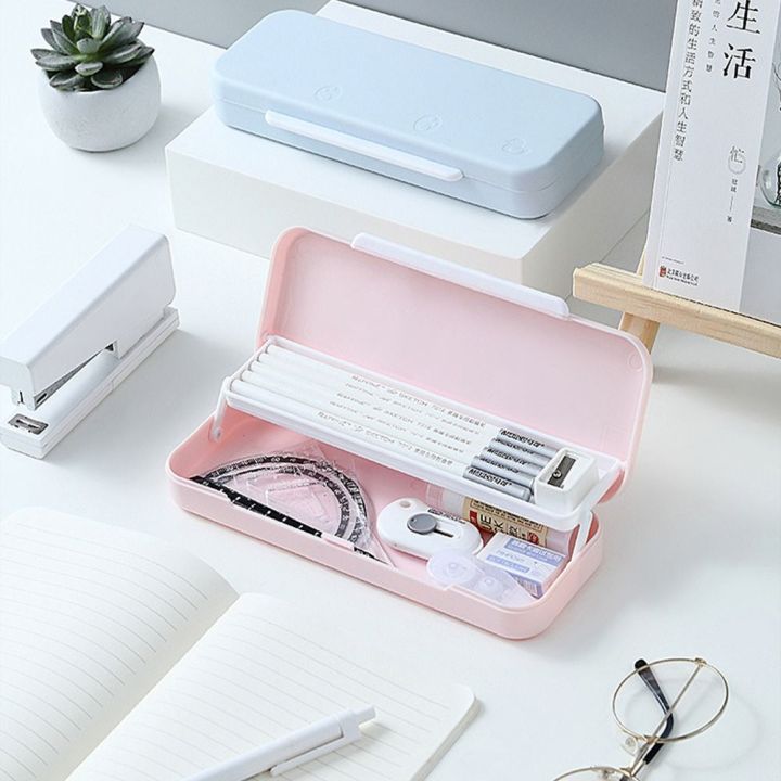 1pc Clear Multi-layer Stationery Storage Box, Minimalist Plastic  Multifunction Desk Holder For Home, Office