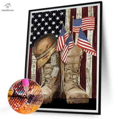 เจาะเต็มรอบ DIY 5D ภาพวาดเพชรตกแต่งรองเท้าบูททหารวันฉลองอิสรภาพ