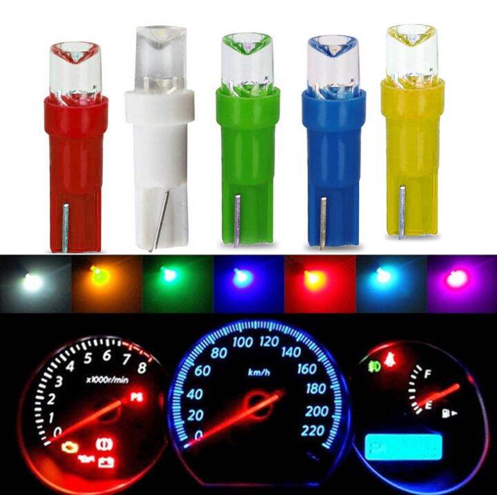 10pcs-t5-led-car-dash-dashboard-lights-74-73-286-instrument-panel-lamp-speedometer-wedge-side-bulb-concave-lens-green-white-blue