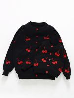 -XL Family Matching Tops Mother Daughter Cute Embroidery Sweater Cherry Mommy Son Sweater Outwear Knit Jacket Family Look