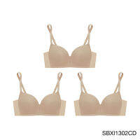 [ แพ็ค 3 ชิ้น ] Sabina เสื้อชั้นใน Invisible Wire (ไม่มีโครง) Seamless Fit รุ่น Modern V  รหัส SBXI1302 สีเนื้อเข้ม