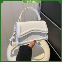 CHUAN สีทึบทึบ กระเป๋าสะพายไหล่แบบสั้น หนังพียู กระเป๋า Crossbody มีสไตล์ กระเป๋าแมสเซนเจอร์ สำหรับผู้หญิง