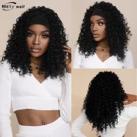 【LZ】✶✖☇  Natural Black Curly Wig Headband Wave Afro Kinky Hair for Black Women Heat Resistant Synthetic Wigs Cosplay Party Daily