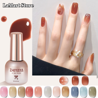 LaMart Store💅🏻Zhiya เจลทาเล็บเจลลี่24สี,น้ำยาทาเล็บเจลใส้ำแข็ง UV/LED แต่งเล็บหายไป