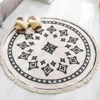 Nordic Morocco Round Carpet Bohemia Ethnic Tassel Yellow Mandala Carpet Living Room Cotton Linen Big Rugs Modern Classic