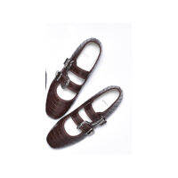 Celesta Easy to Walk Metal Buckle Womens Flat Shoes Flat Pumps Kung Fu Shoes China Shoes Ballet Shoes Velor Croco Embossed