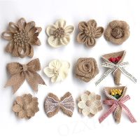 5pcs Handmade Jute Burlap Flowers Rose Hessian Ribbon Bow Vintage Rustic Wedding Decoration Table Christmas Party DIY Supplies Shoes Accessories