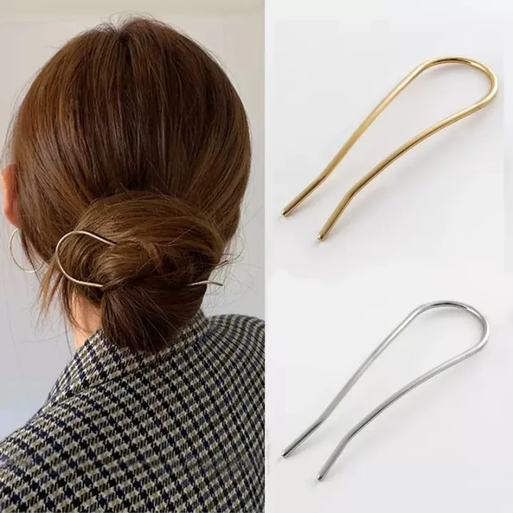 Minimalist Alloy Metal Hair Sticks Bun Hairpins Retro Simple Gold U-Shape  Hair Fork Clips for Women Styling Tool Accessories | Lazada PH
