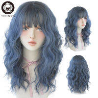 7JHH WIGS Blue Deep Wave วิกผมหน้าม้าสำหรับผู้หญิงยาว Omber ผมสีน้ำตาล Layered ทนความร้อนคอสเพลย์ปาร์ตี้วิกผมสังเคราะห์ ~