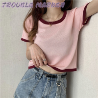 TroubleMaker เสื้อครอป เสื้อยืด ชุดเซ็ทผู้หญิง เสื้อยืดคอกลม เสื้อยืด ผญสวย ๆ เวอร์ชั่นเกาหลี ผ้าคอตตอน ใส่สบาย เรียบง่าย 2023NEW A99J6TN 37Z230912