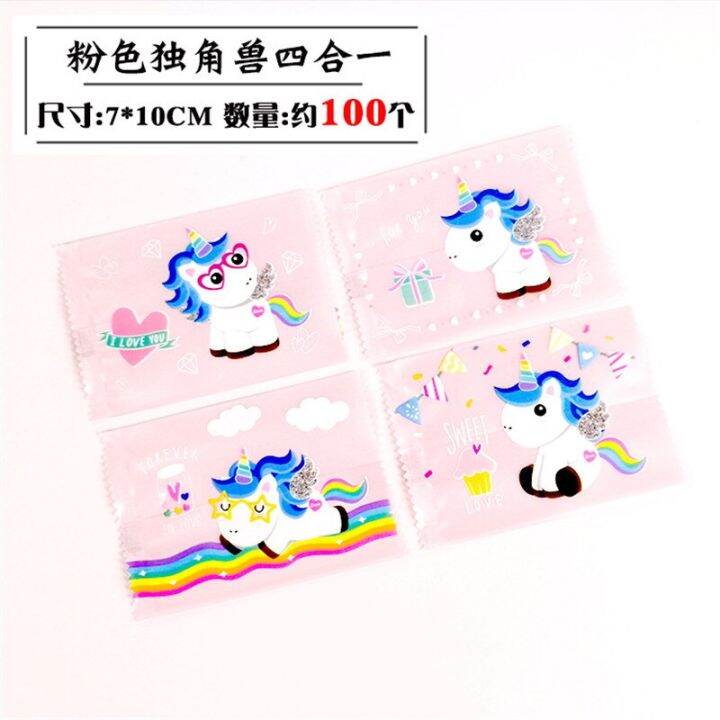 100-pcs-7x10cm-plastic-cartoon-unicorn-4-in-1-snowflake-pastry-packaging-baking-niuzha-biscuit-machine-sealing-bags