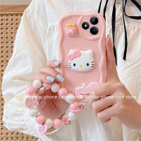 แม่พิมพ์กลม เคสโทรศัพท์ Case Infinix Hot 30 Play 30i 20 Play 20i 12i 11 12 Play 4G 5G สีชมพูน่ารักใหม่ เคสโทรศัพท์ ลายเฮลโลคิตตี้สามมิติพร้อม2023สร้อยข้อมือลูกปัด