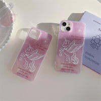 ลายม้ามีปีกสีชมพูน่ารักเป็นคู่สำหรับ IPhone14 13 12 11 Pro Max เคสโทรศัพท์ IMD แฟชั่นคุณภาพสูง