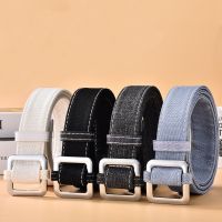 Women Vintage Casual Retro Denim Canvas Belt Alloy Non-Porous Buckle Waistband Wild Waist Strap Trouser Dress Belts