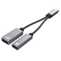 ABDFG สายเมาส์และคีย์บอร์ดซิงค์ข้อมูลแบบ2 In 1สาย USB อะแดปเตอร์ OTG แบบแท็บเล็ตโทรได้60W PD หัวเปลี่ยนสายชาร์จเร็ว