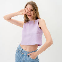 SUUBE Official LALA CROPPED TOP- Light Violet(ม่วงอ่อน) เสื้อครอปแขนกุด ผ้าลินินแท้ กระดุมหลัง เย็บกลับทั้งตัวแบบซ่อนตะเข็บ