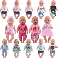 Kitty Flamingo Pajamas Dress For 18 Inch American Doll Accessory Girl Toy 43 cm Baby New Born Clothes Accessories Our Generation