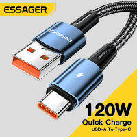 Essager 120วัตต์ USB Type C เคเบิ้ลค่าใช้จ่ายได้อย่างรวดเร็วสุด67วัตต์เคเบิ้ลค่าเร็ว6A สำหรับ Xiaomi 12Pro R Edmi K50หมายเหตุ11Pro สีดำ Shark5 Pro