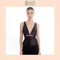 [MILIN] Sleeveless crisscross open front deep v sequin top เสื้อแขนกุด คอวีลึก ผ้าเลื่อม ดีเทลไขว้หน้า Ventana Top สีขาว/ สีดำ