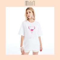 [MILIN] Milin spicy cocktail with crystals short sleeves Relaxed fit T-shirt เสื้อยืดลายสไปซี่ค็อกเทลตกแต่งดีเทลโลโก้ Milin ด้วยคริสตัลไล่โทนสีชมพู Rainbow Martini T-Shirt 41