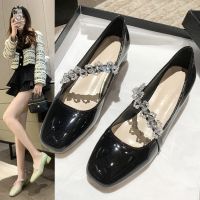 2023 new early autumn fashion shoes in the diamond with a word with Mary Jane female round head thick with han edition single shoes
