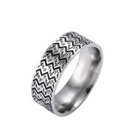 Avecon 8 มม.แหวนไทเทเนียมผู้ชายRetro STEEL striped Ring Jewelryขนาด 7-13