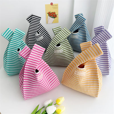 Bag Wide Japanese Stripe Mini Tote Reusable Casual Women Shopping Shopping Bags Tote Bag Knit Handbag Hollow Bag