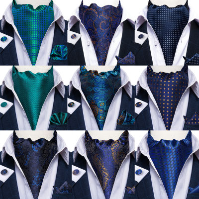 DiBanGu 100 ผ้าไหมสีฟ้า Ascots Ties สำหรับผู้ชาย Paisley Cravat สำหรับ Man งานแต่งงาน Jacquard ทอบุรุษ Cravat Tie และ Pocket Square ชุด