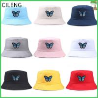 CILENG หมวกปักลายสายรุ้งสำหรับกลางแจ้ง Topi Memancing,หมวกชาวประมงปักลายผีเสื้อถังกันแดดสำหรับหมวกกันแดดในฤดูร้อน