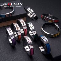 SHOUMAN Fashion Anime Cartoon Flame Silicone Men 39;s Bracelet Multi-color Stainless Steel Bracelet Jewelry for Best Friends