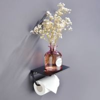 Aluinum Toilet Paper Holder Black Tissue Roll Hanger With Phone Shelf Tissue Hanger Wall Mounted WC Paper Holder Kitchen Rack Toilet Roll Holders