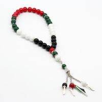 33 เม็ด 10 แก้วเคลือบเงาลูกปัดมุสลิมจี้ธงชาติปาเลสไตน์อาหรับอิสลาม Tasbih