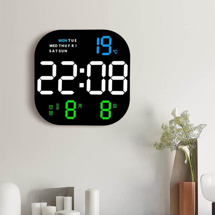 Led Digital Wall Clock 10 Level Adjustable Brightness Time Temperature