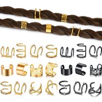 12Pcs Metal Hair Rings Beads Cuffs Tube Charms Dreadlock Dread Hair Braid Non-Piercing Ear Clip Beard Jewelry Hair Accessories