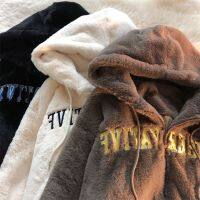 ■ Lamb Plush Winter Clothes Women Vintage Letter Embroidery Thickened Sweatshirt Women Tops Loose and Lazy Hoodies Women Coat