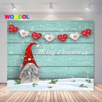 Woncol Christmas Gnomes Photography Backdrop Xmas Tree Winter Snow Cartoon Photo Background Green Wood Vinyl Photo Booth Props