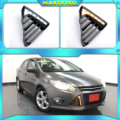 For Ford Focus 3 MK3 2012~2015 Daytime Running Light DRL LED Fog Lamp Cover With Yellow Turning Signal Functions
