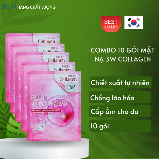 Bộ 10 gói mặt nạ collagen ngừa lão hóa tăng độ đàn hổi săn chắc da 3wc hàn - ảnh sản phẩm 1