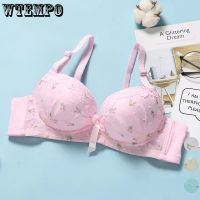 （A So Cute） Kawaii Bras Teen Girl Sexy Underwear Push UpPink Sweat Bralette Schoolgirl WhiteEmbroidery Lingerie